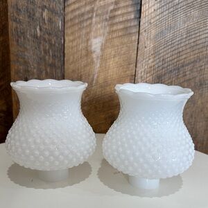 Vintage 2 Hobnail White Milk Glass Shades 5-1/4” Tall X 1-1/2” Fitter Ruffle Top